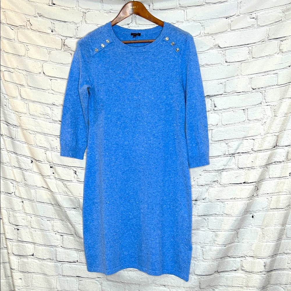Talbots Blue Sweater Silver Button Dress Size Medium Excellent Condition